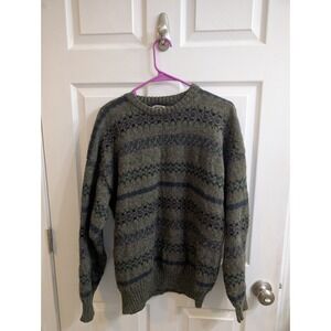 Steel Sport Mens Shetland Wool Fair Isle Crewneck Sweater Green Purple - Size M